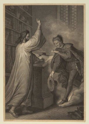 Mephisto tritt hinter dem Ofen hervor