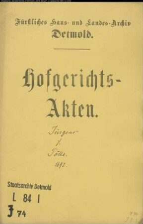 Jürgens, Jost, Bürgermeister zu Schwalenberg gegen Arnd Tölle zu Schwalenberg - Widerruf eines Schenkung