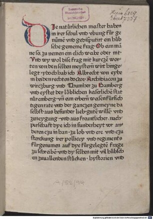 Gewidmet dem Rat der Stadt Nürnberg, 1.1.1472.