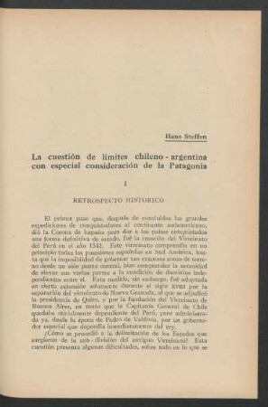 La cuestión de límites chileno-argentina con especial consideración de la Patagonia
