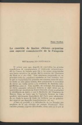 La cuestión de límites chileno-argentina con especial consideración de la Patagonia