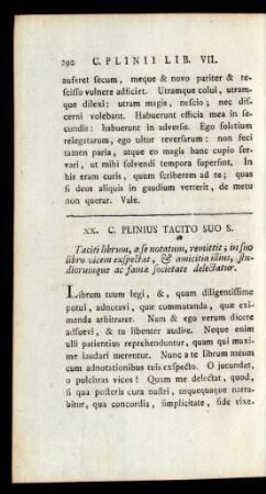 XX. C. Plinius Tacito Suo S.