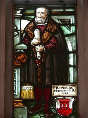 Glasfenster in der Stadtkirche St. Jakob stellt Bürgermeister von Rothenburg dar