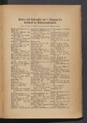 Namen- und Sachregister zum 7. Jahrgang der Zeitschrift für Missionswissenschaft
