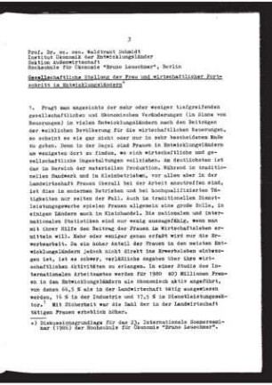 Gesellschaftliche Stellung der Frau und wirtschaftlicher Fortschritt in Entwicklungsländern