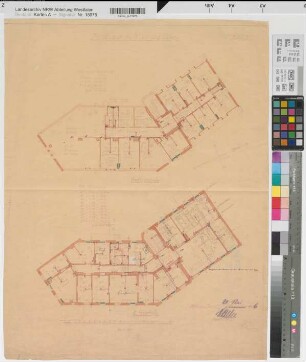 Warburg (Warburg) Posthaus Blatt 3 Grundriß 2. Geschoß und Dachgeschoß 1926 1 : 100 65 x 50 Pause mit Einzeichnungen Oberpostdirektion Münster