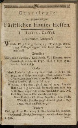 Genealogie des gegenwärtigen Fürstlichen Hauses Hessen.