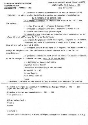 Paläontologen Symposium zum 150 Todestag von Cuvier in Montbéliard.