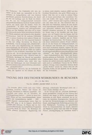 Tagung des deutschen Werkbundes in München: (11.-13. Mai 1921)