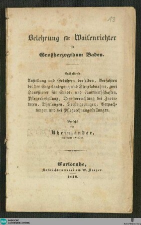 Belehrung für Waisenrichter im Großherzogthum Baden