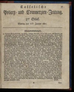 3tes Stück, Montag den 12ten Januar 1807