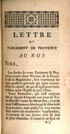 Lettre Du Parlement De Provence Au Roi