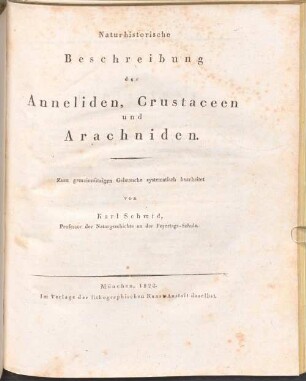 Naturhistorische Beschreibung der Anneliden, Crustaceen und Arachniden