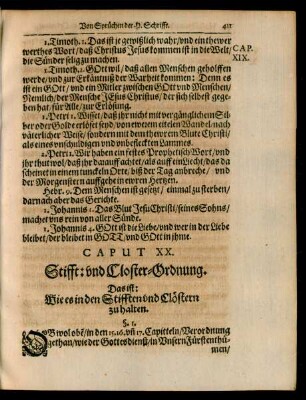 Caput XX. Stifft: und Closter-Ordnung.