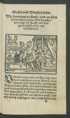 Wie Fortunatus starb/ und an seim Todbett seine zween Sön beruffet ...