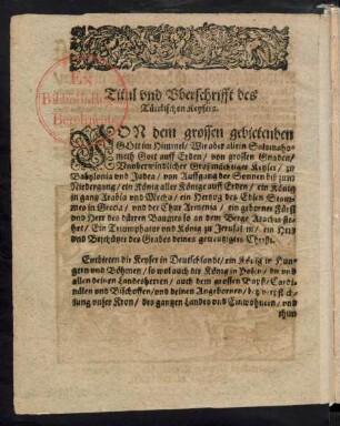Titul und Uberschrifft des Türckischen Keysers.