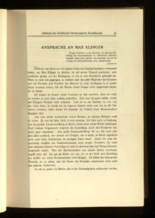 Ansprache an Max Klinger
