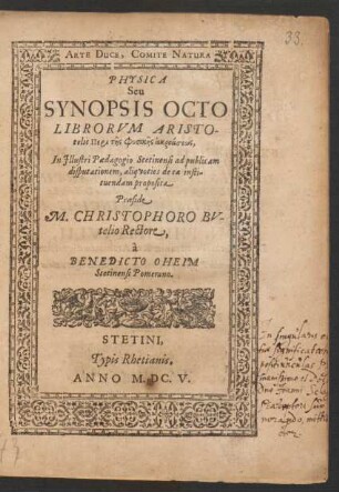 Physica Seu Synopsis Octo Librorum Aristotelis Peri tēs Physikēs akroaseōs