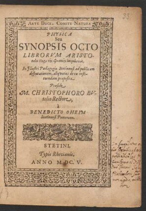 Physica Seu Synopsis Octo Librorum Aristotelis Peri tēs Physikēs akroaseōs