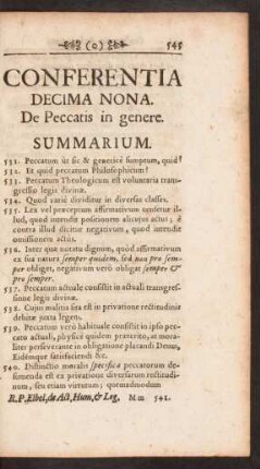 Conferentia Decima Nona. De Peccatis in genere