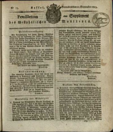 No. 73, Sonnabend den 11. September 1813