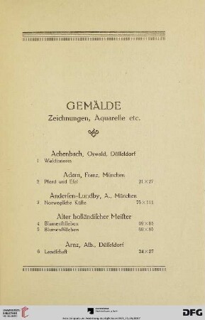 Gemälde, Zeichnungen, Aquarelle etc. (Nr. 1-297)