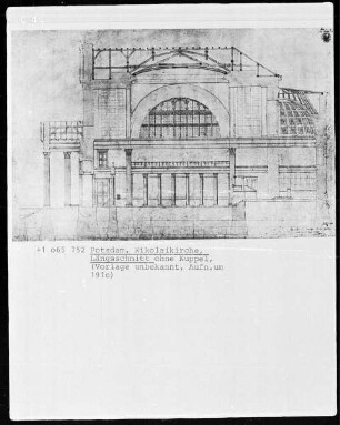 Potsdam, Nikolaikirche, Längsschnitt ohne Kuppel
