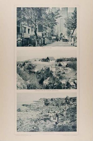 "Gasse in Danzig", "Felsenschlucht bei Gudhjem (Bornholm)" und "Felsenstrand (Bornholm)" aus der Mappe "Malerische Bilder"