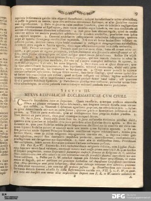 Sectio III. Nexvs Reipvblicae Ecclesiasticae Cvm Civili.