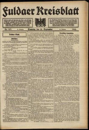 Dritte Ausgabe vom Samstag, den 21. September 1912.