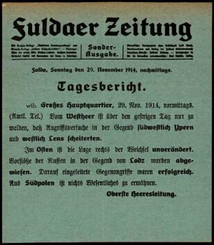 Ausgabe vom Sonntag, den 29. November 1914.