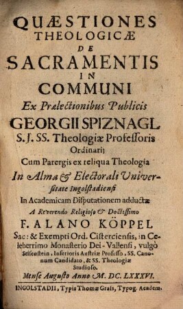 Quaestiones theologicae de sacramentis in communi