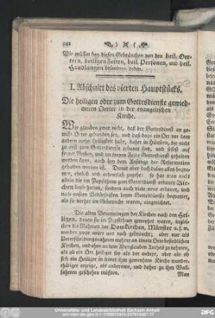 I. Abschnitt des vierten Hauptstücks. Die heiligen ober zum Gottesdienste gewiedmeten Oerter in der evangelischen Kirche.