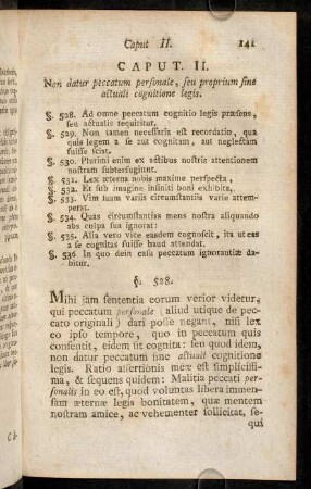 141-148, Caput II. Non datur peccatum personale, seu proprium sine actuali cognitione legis.