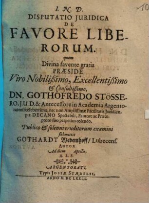 Disputatio Juridica De Favore Liberorum