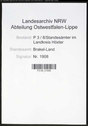 Heiratsregister Standesamt Brakel-Land