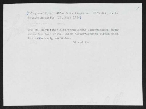 Brief von Gerhart Hauptmann an Ludwig Justi