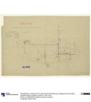Landhaus Prof. Lewin, Berlin Schlachtensee, Kellergeschoss-grundriss, Sanitäre Anlage, Lichtpause