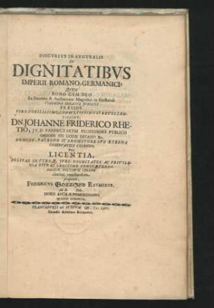 Discursus Inauguralis De Dignitatibus Imperii Romano-Germanici