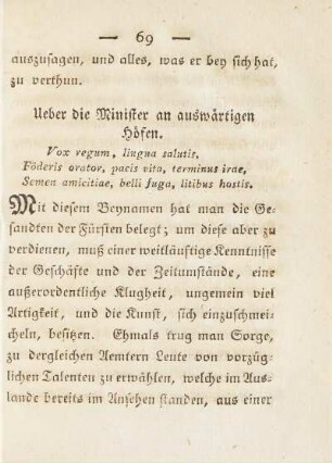 Ueber die Minister an auswärtigen Höfen.