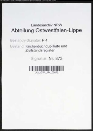 Kirchenbuchduplikate der katholischen Gemeinde (T 1872). (Gemeinde: Bochum, katholische Gemeinde Stadt und Land (getrennt))