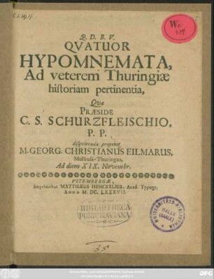 Quatuor Hypomnemata, Ad veterem Thuringiae historiam pertinentia