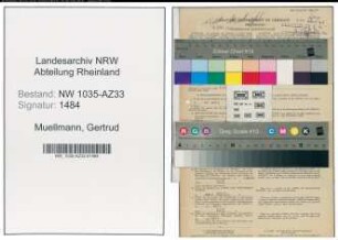 Entnazifizierung Gertrud Muellmann , geb. 17.12.1901 (Kontoristin)