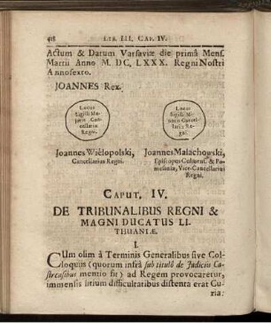 Caput IV. De Tribunalibus Regni & Magni Ducatus Lithuaniae