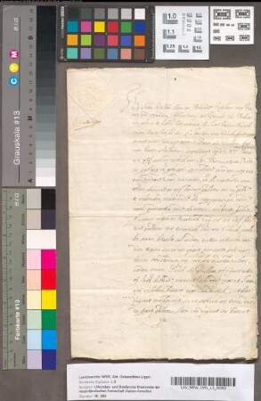Approbatie van Johan Wolfert, Heere van Brederode, van een contract, van zijnentwege gemaakt over den koop van diamanten en een negotiatie, 9 Februari 1638. Met 1 opgedrukt zegel.