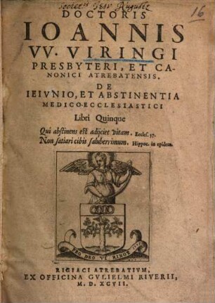 De Ieiunio et abstinentia medico ecclesiastici libri V.