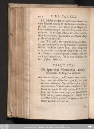 Caput XXXI. De Speciebus Monarchiae, ubi de Dominatu & Imperio violento.