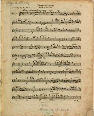 Trois rondeaux faciles et brillans : pour pianoforte et flûte (ou violon) concertans ; sur des motifs favoris de Rossini & Bellini pour la jeunesse ; op. 374. 2. Motif de Rossini. - Pl.-Nr. 3254. - 1 St.