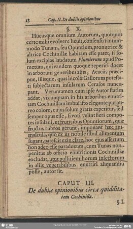 Caput III. De dubiis opinionibus circa quidditatem Cochinillae