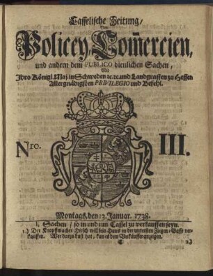 Nro. III, Montags, den 13. Januar 1738